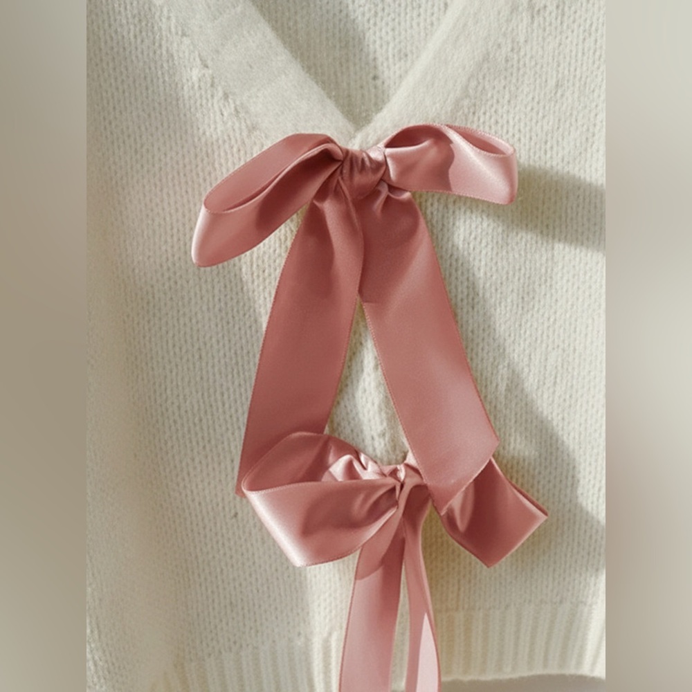Bow-Knot Embellished V-Neck Cardigan - Picture 6 of 6
